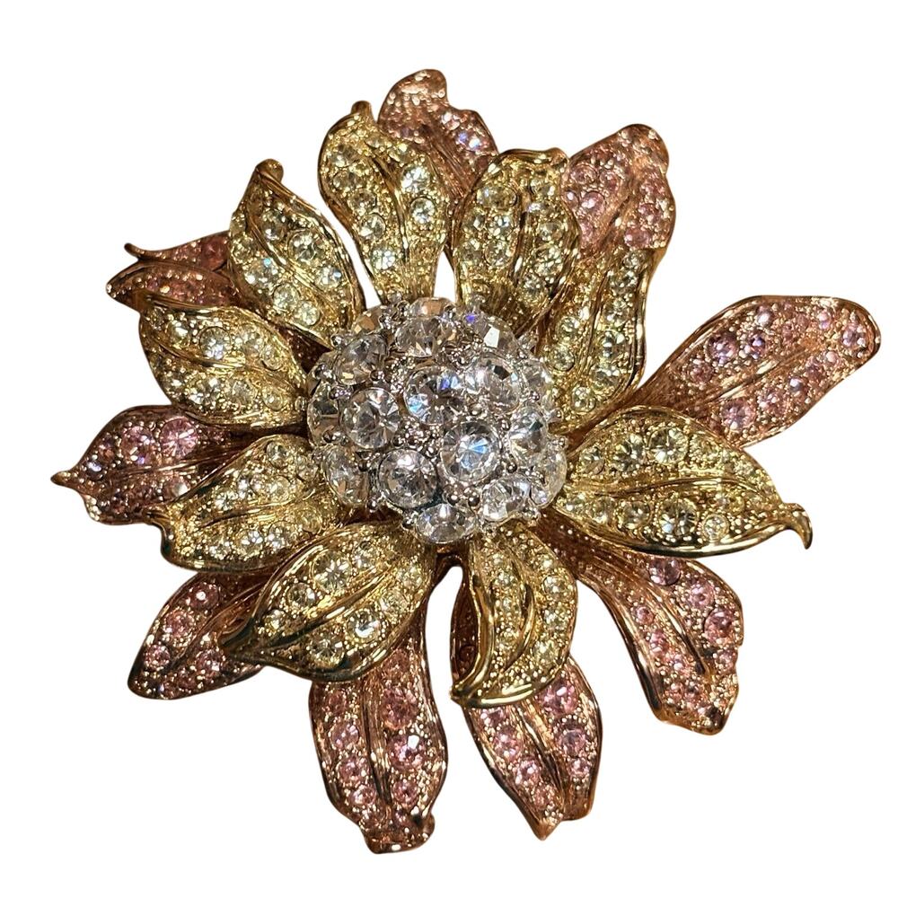 Nolan Miller Flower Brooch Glamour Collection Multicolor w/ Crystals STATEMENT